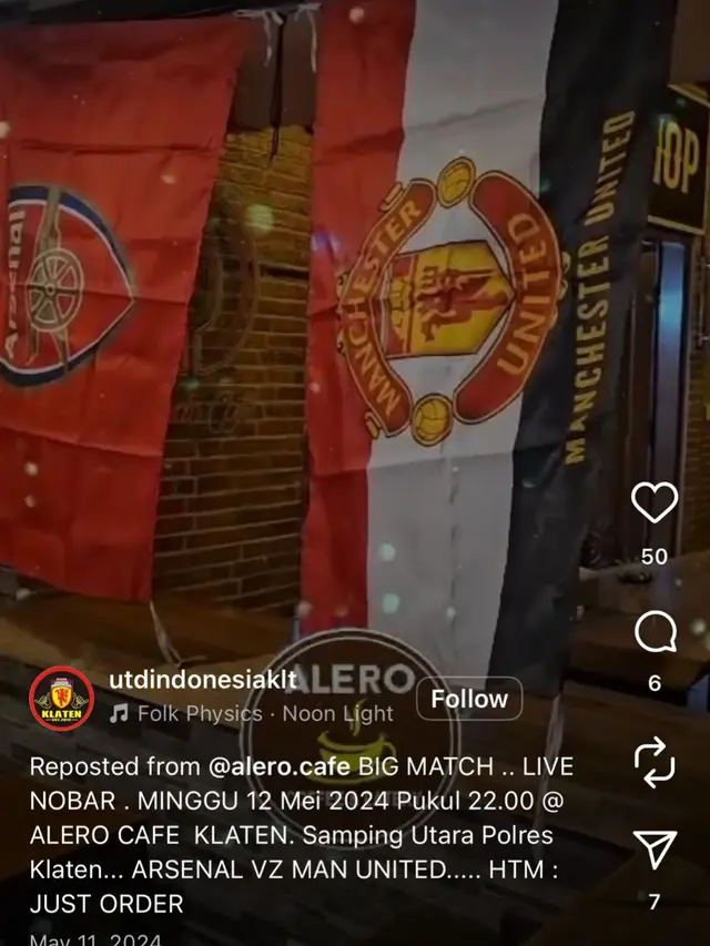 Bukti adanya kegiatan nonton bareng (nobar) yang diunggah di media sosial oleh Cafe Alero di Klaten, Jawa Tengah. (Istimewa)
