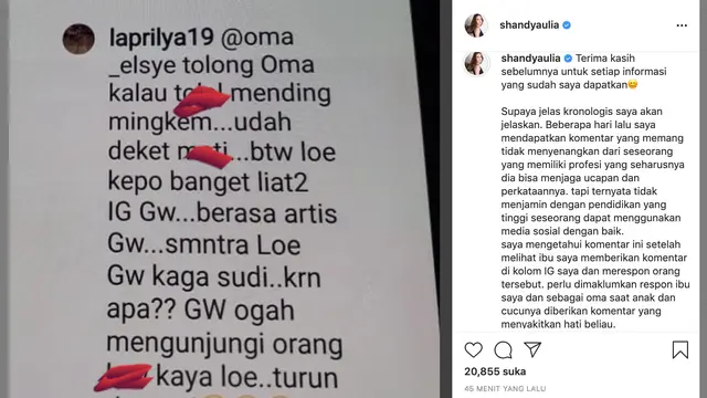 Unggahan Shandy Aulia. (Foto: Instagram @shandyaulia)