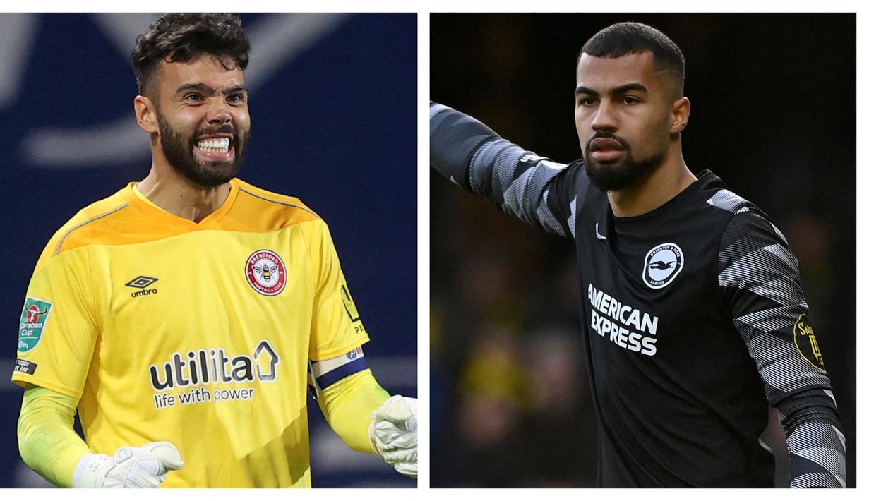 Atas pertimbangan tersebut, Luis Enrique memutuskan memilih dua penjaga gawang Liga Inggris Lainnya, David Raya (Brentford) dan Robert Sanchez (Brighton) untuk melapis Unai Simon sebagai kiper utama di dua laga uji coba menghadapi Albania dan Islandia. (Kolase AFP)
