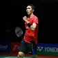 Tunggal putra Indonesia, Jonatan Christie, tampil pada babak pertama Indonesia Open 2021 di di Bali International Convention Centre & The Westin Resort, Nusa Dua, Rabu (24/11/2021). (Humas PBSI)