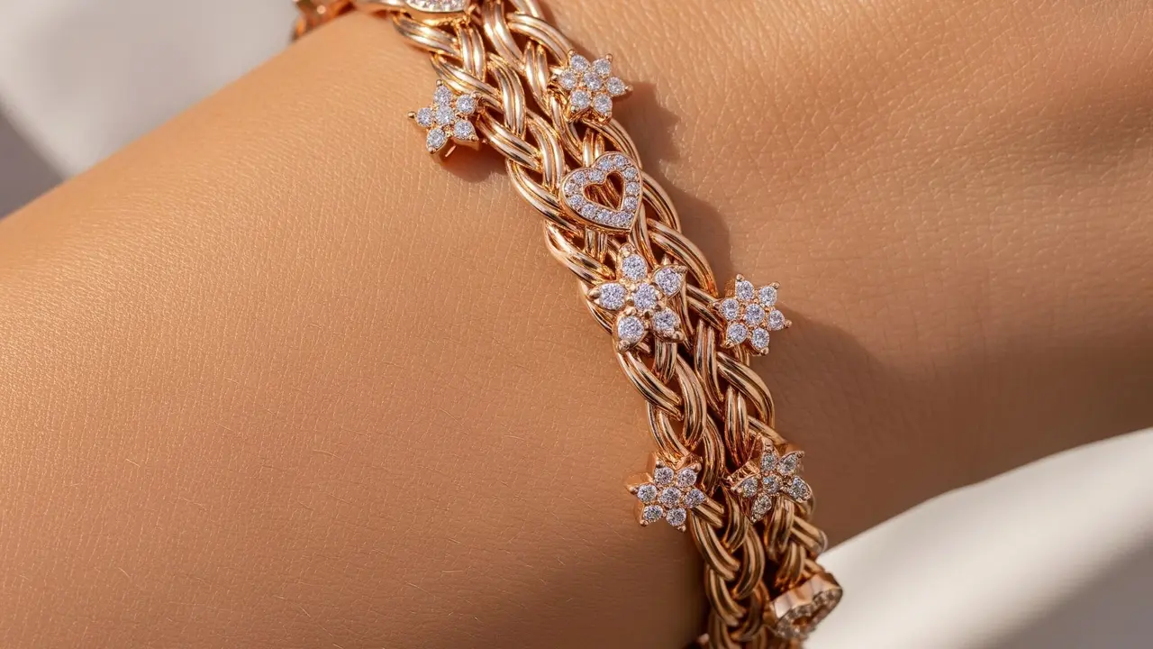 Gelang Anyam Emas Rose Gold Modis 2025