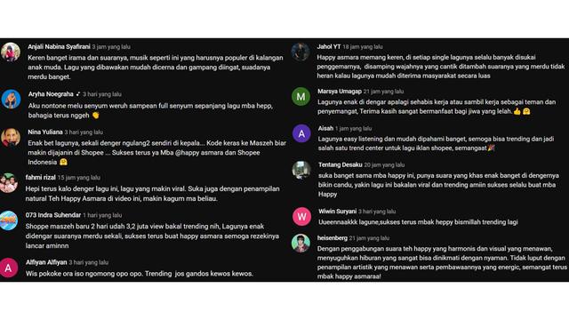 Screenshot komentar YouTube Happy Asmara Music
