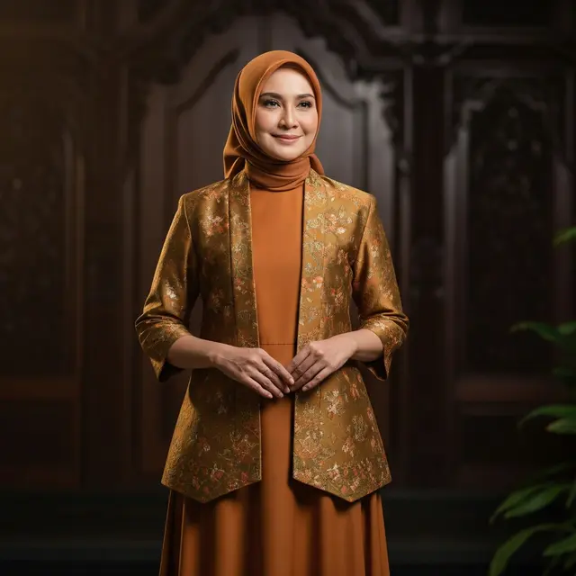 Model Gamis Blazer Brokat yang Minimalis tapi Tetap Mewah untuk Wanita 50 Tahun