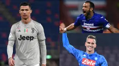 Fabio Quagliarella kudeta Cristiano Ronaldo usai dua gol yang dicetak ke gawang Udinese. Sementara itu Ronald membayangi dibawahnya dengan selisih satu gol saja. (Kolase Foto AFP)