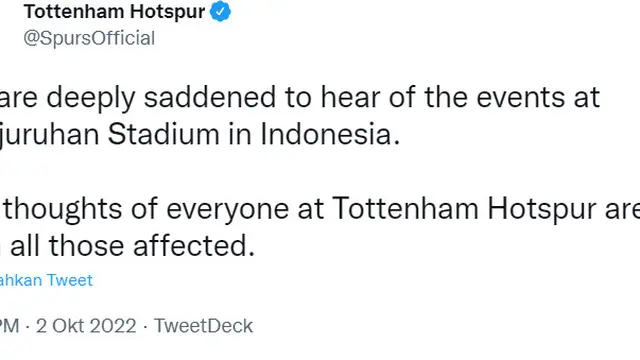 10 Ucapan Duka dari Klub Bola Ternama, Tragedi Kanjuruhan Jadi Perhatian Dunia