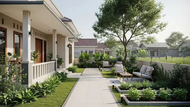 Contoh Rumah Sederhana untuk Hari Tua dengan Taman Samping yang Menenangkan