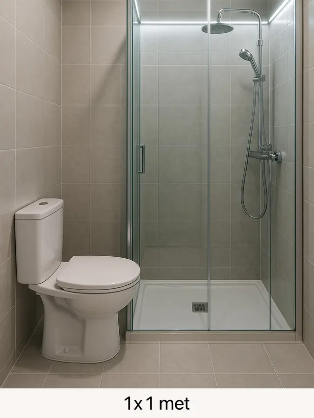 Desain Kamar Mandi Ukuran 1x1 dengan Kloset Duduk dan Shower (Image by ChatGPT)