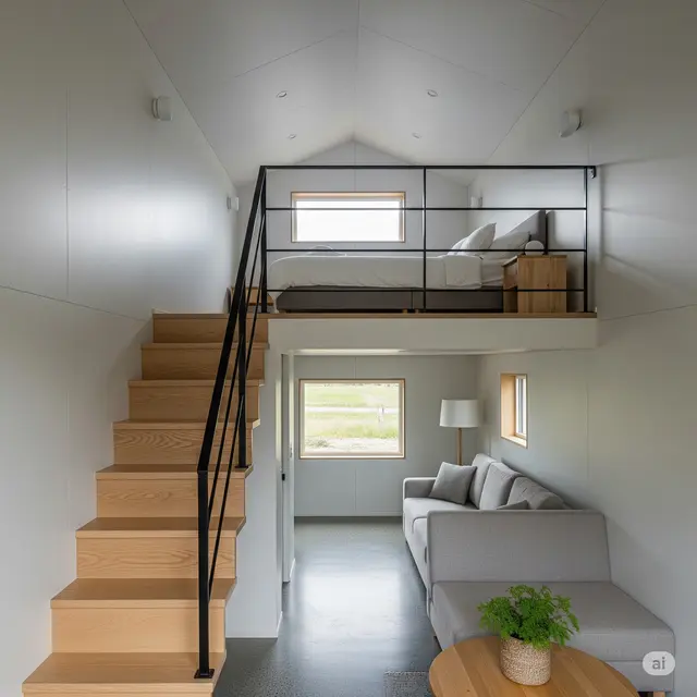 Rumah kecil dengan mezzanine yang elegan (Foto: Gemini AI)