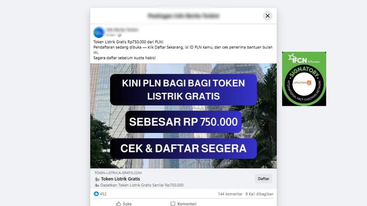 Cek Fakta: Tidak Benar Link Pendaftaran PLN Bagi-Bagi Token Listrik Gratis Rp 750 Ribu