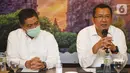 Direktur Utama BTN Haru Koesmahargyo (kanan) didampingi Direktur Consumer and Commercial Lending BTN Hirwandi Gafar (kiri) saat konfrensi pers HUT ke50 REI di Yogyakarta, Kamis (19/5/2022). BTN juga menyatakan kesiapannya untuk menjadi mitra utama REI dengan peran yang lebih besar dan layanan yang lebih baik dalam inovasi produk layanan yang sedang disiapkan sebagai sinergi BTN dan REI. (Liputan6.com/HO/BTN)