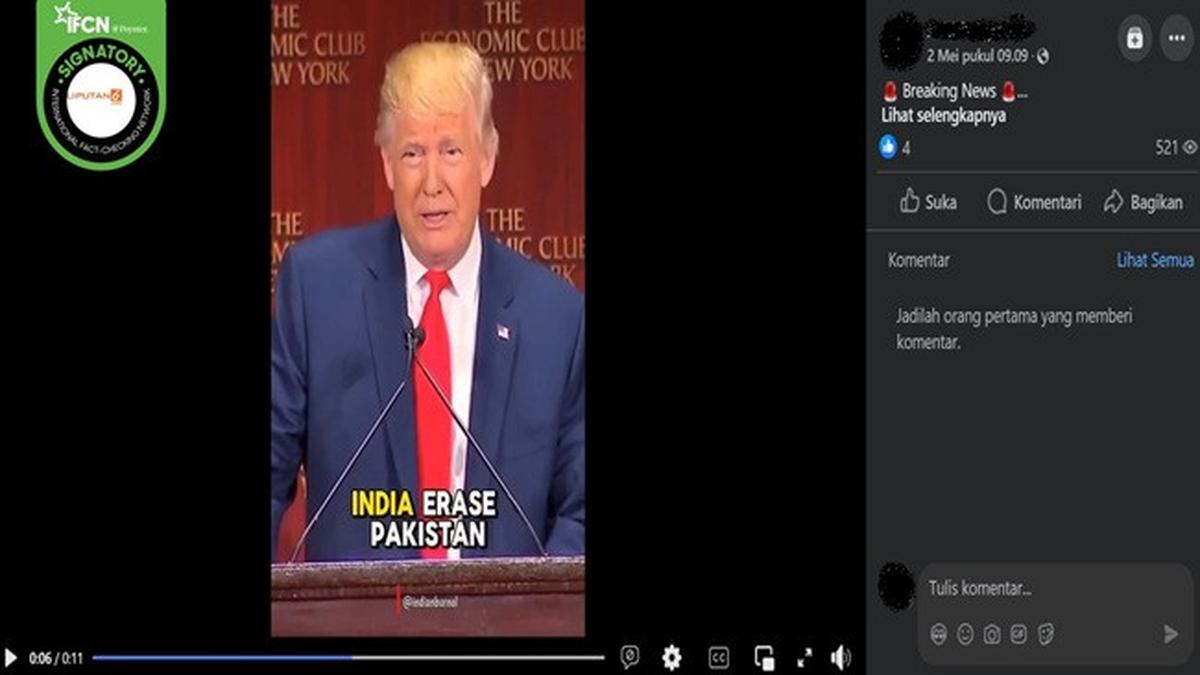 Cek Fakta: Tidak Benar Video yang Diklaim Presiden AS Donald Trump Dukung India Musnahkan Pakistan