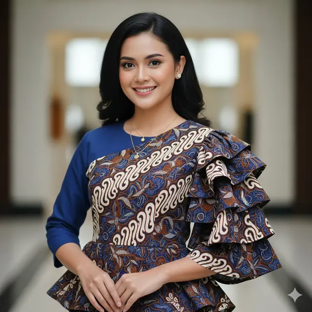 Blouse Peplum dengan Ruffle Asimetris