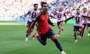 Selebrasi Ferran Torres saat Spanyol mengalahkan Argentina di final Piala Dunia 2026 (AFP)