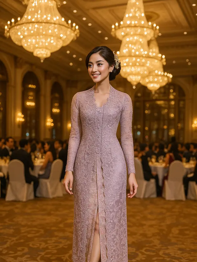 Model Kebaya Brokat Panjang Belah Depan