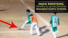 Video pemain sepak bola divisi 2 Liga Argentina menginjak binatang yang masuk ke lapangan buat wasit beri kartu kuning.