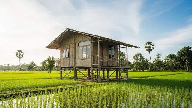 Model Rumah Minimalis di Desa Cocok untuk Daerah Sawah (AI)