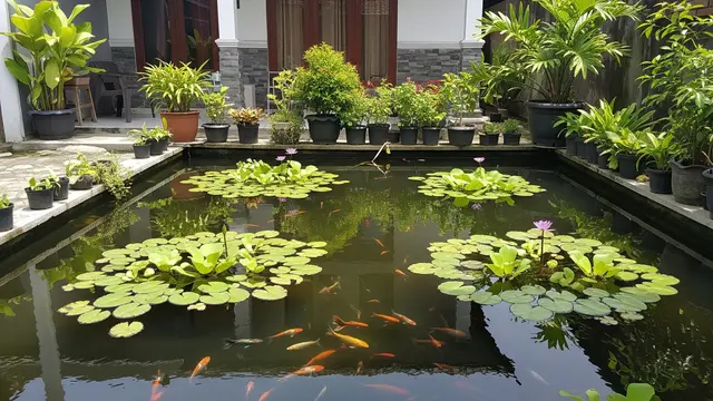 Inspirasi Kolam Ikan di Taman Rumah yang Bisa Menarik Kehadiran Burung dan Bikin Suasana Asri Model dengan Tanaman Air