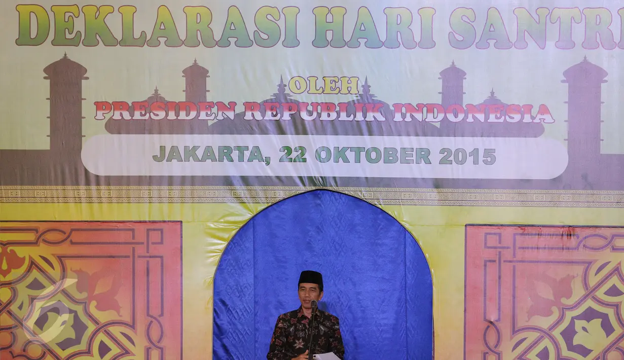 Presiden Joko Widodo meresmikan Hari Santri Nasional pada 22 Oktober di Masjid Istiqlal, Jakarta, Kamis (22/10/2015). Penetapan Hari Santri Nasional adalah bagian dari semangat mencintai Bangsa dan Negara Indonesia. (Liputan6.com/Faizal Fanani)