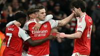 Arsenal berhasil meraih kemenangan 2-0 atas Everton pada laga pekan ke-30 Premier League di Stadion Emirates, Minggu (15/03/2026) dini hari WIB. Satu dari dua gol The Gunners dicetak Viktor Gyokeres pada menit ke-89. (AFP/Ben STANSALL)