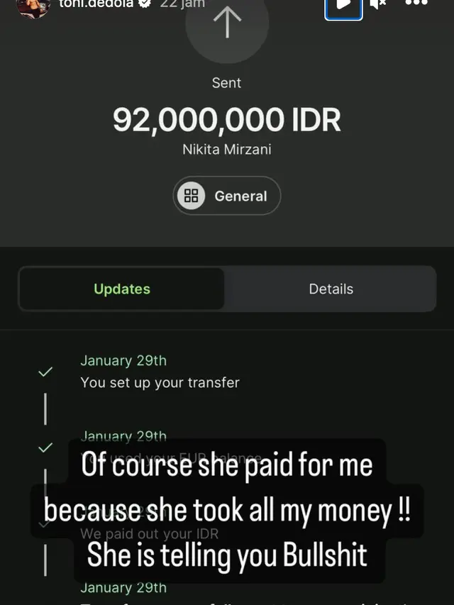 Antonio Dedola mengunggah sejumlah bukti transfer ke rekening Nikita Mirzani. (Foto: Dok. Instagram @toni.dedola)