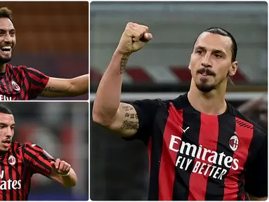 AC Milan melewatkan 24 pertandingan di seluruh kompetisi dengan catatan tanpa terkalahkan sejak 8 Maret 2020 lalu. Kebangkitan AC Milan tidak lepas dari pemain hebat yang tampil apik di laga mereka. Berikut 5 pemain yang menjadi aktor kebangkitan AC Milan. (kolase foto AFP)