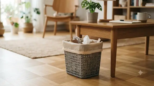 Keranjang Plastik Bekas yang Diberi Lapisan Kantong Sampah (AI Generated)