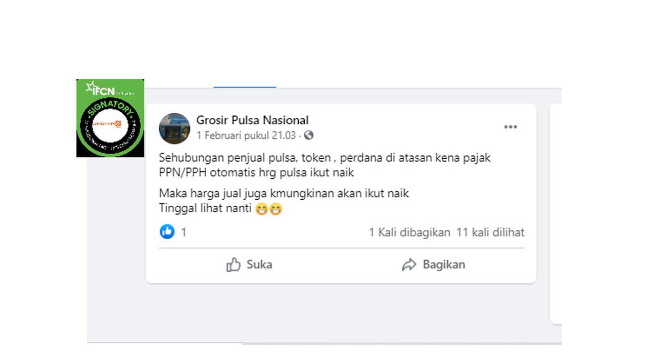 Cek Fakta Liputan6.com menelusuri informasi pemungutan PPN dan PPh membuat harga pulsa dan token listrik naik