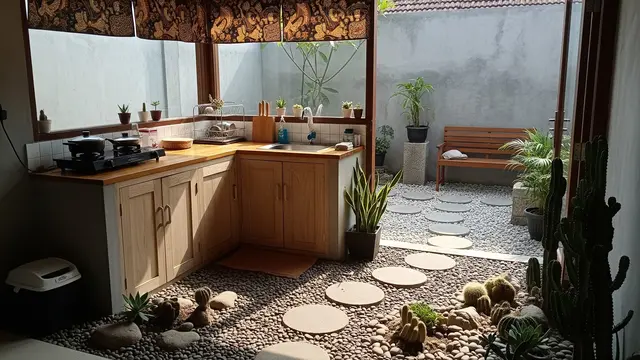 Dapur Mini dengan Taman Kering dan Jalur Pijakan