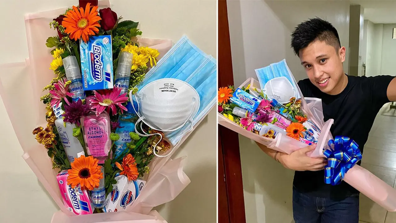 pria filipin bikin buket anti virus Corona