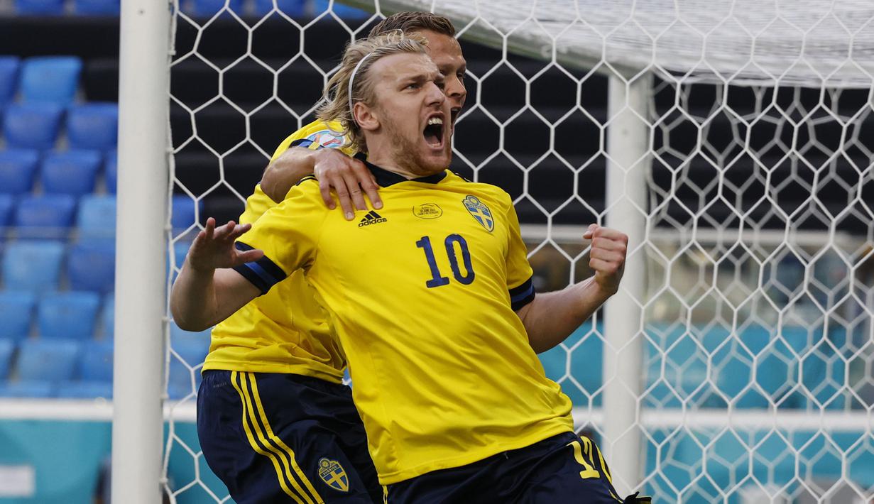 Keunggulan skor 1-0 Swedia ini bertahan hingga peluit panjang akhir pertandingan dibunyikan. Mereka sukses merebut poin penuh pada pertandingan kali ini dan menempatkan mereka di posisi puncak klasemen sementara Grup E Euro 2020. (Foto: AFP/Pool/Anatoly Maltsev)