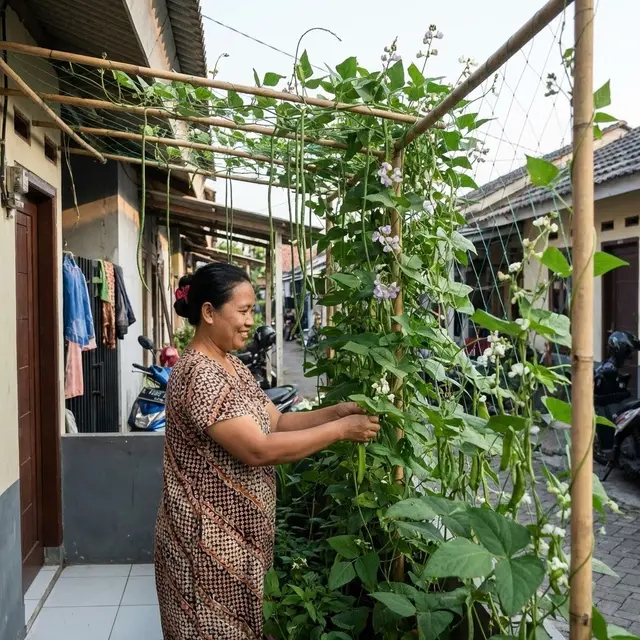 Menanam sayur kacang panjang sampai buncis di teras (Gemini AI)