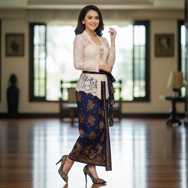 Model Atasan Brokat Timeless dengan Rok Batik Lilit Kekinian
