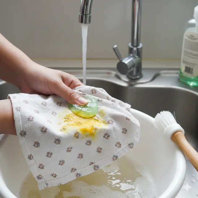Cara Mencuci Serbet Dapur yang Terkena Kunyit (Foto: Gemini AI)