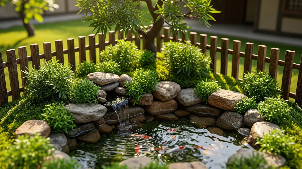 Contoh Taman Mini dengan Kolam Kecil di Rumah Desa (Image by Gemini AI)