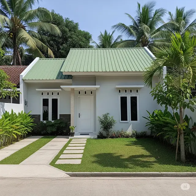 Rumah Sederhana Warna Hijau Elegan di Lahan Terbatas. Foto: Gemini
