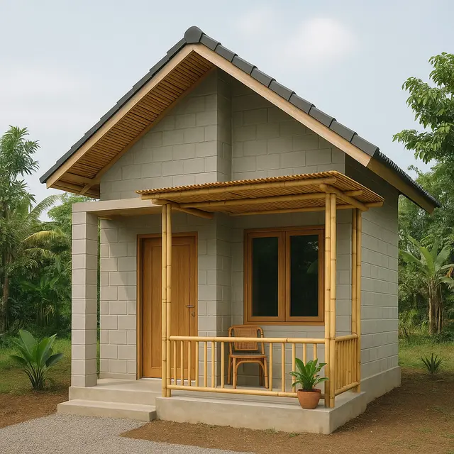 Model Rumah Kecil 5x5 Meter dari Batako dan Bambu