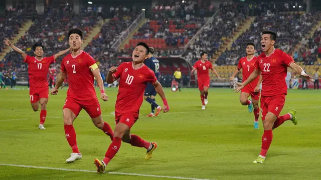 Selebrasi pemain Vietnam saat mengalahkan Thailand di final Piala AFF 2024