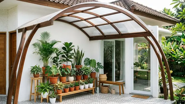 Model Kanopi Teras untuk Melindungi Banyak Tanaman Pot (AI Generated)