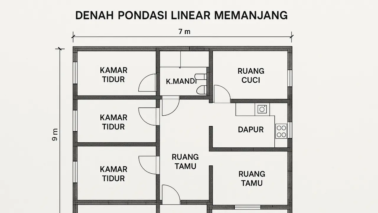 5 Gambar Denah Pondasi Rumah 7x9 3 Kamar, Cocok untuk Berbagai Tipe