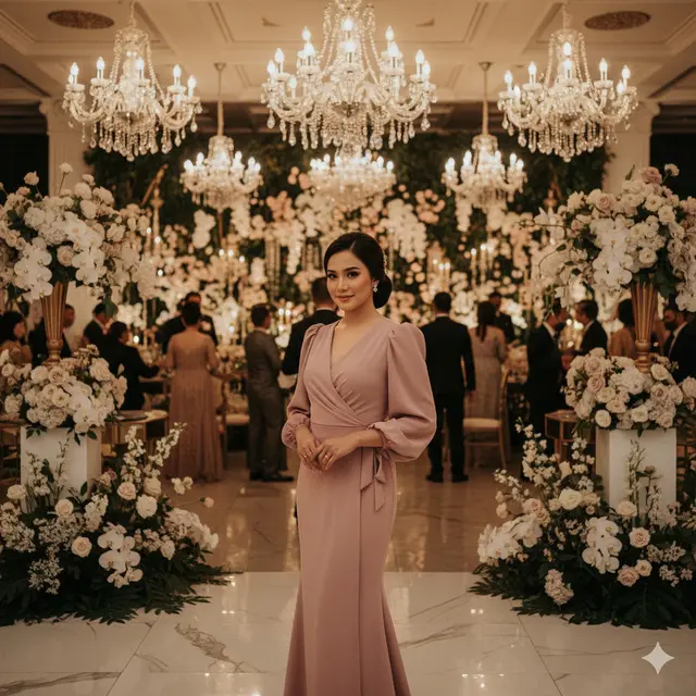 Long Dress Bahan Crepe dengan Potongan Wrap