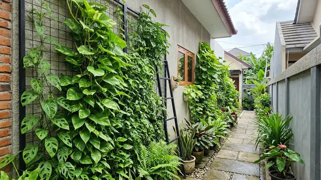 Inspirasi Sudut Hijau di Samping Rumah yang Sempit agar Terasa Sejuk dan Produktif (AI Generated)