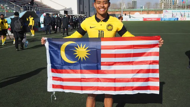 Potret penyerang Timnas Malaysia U-23, Luqman Hakim Shamsudin setelah lolos ke Piala Asia U-23 2022.