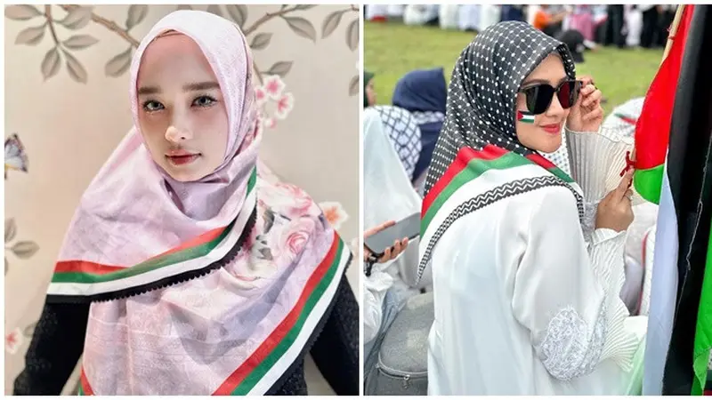 Potret 6 Artis Pakai Jilbab Motif Bendera Palestina, Mendukung dengan Berbagai Cara