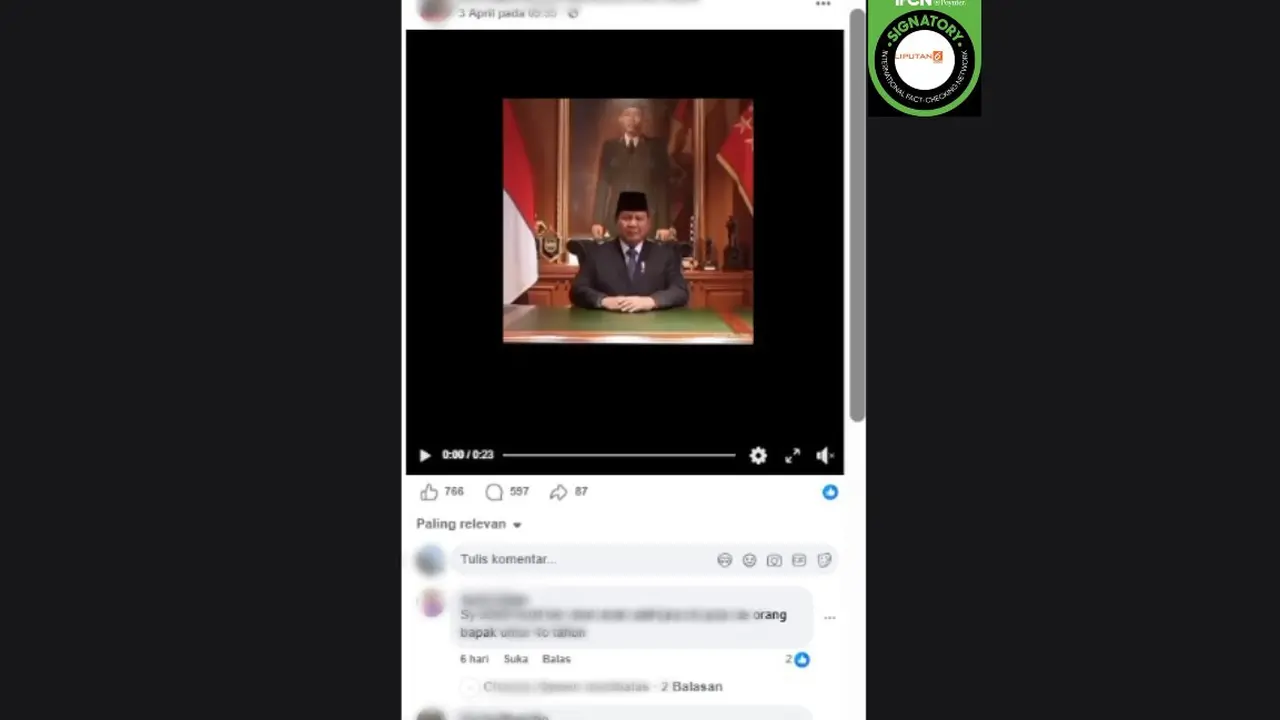 Cek Fakta Liputan6.com mendapati klaim video Presiden Prabowo Subianto mengumumkan bantuan dana untuk masyarakat yang membutuhkan.