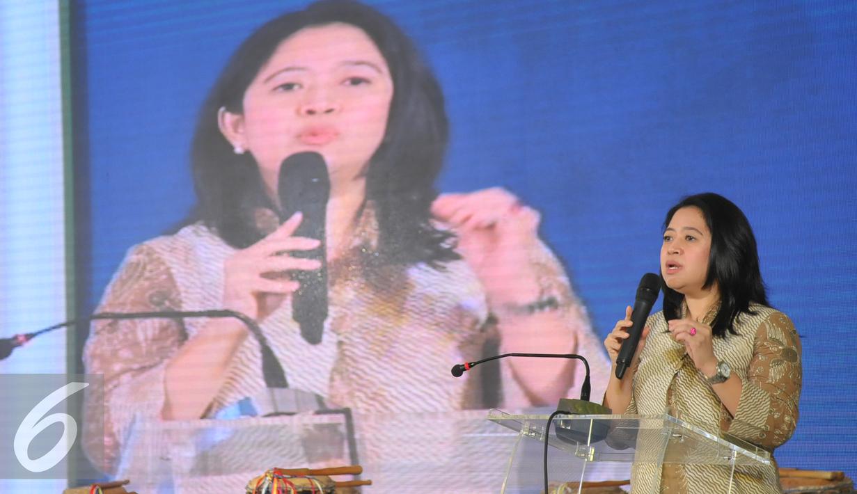 Menko PMK Puan Maharani memberikan pidato saat peresmian Paviliun Tower B rumah sakit Siloam Karawaci, Tanggerang, Selasa (1/12). Paviliun B ini khusus melayani program kesehatan daerah, Multiguna serta BPJS. (Liputan6.com/Faisal R Syam)