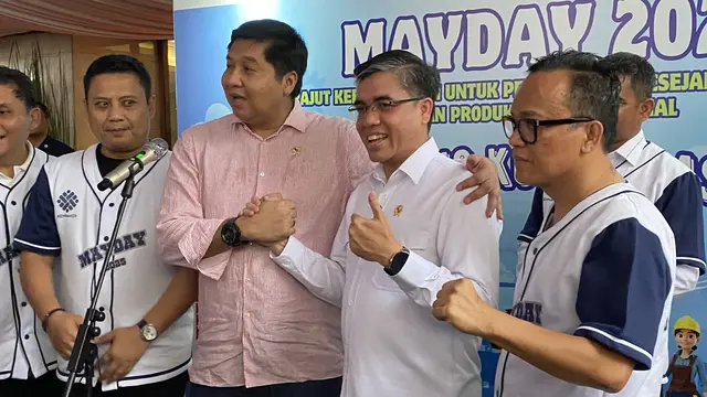Menteri PKP Maruarar Sirait, Menteri Ketenagakerjaan Yassierli, Wakil Menteri Ketenagakerjaan Immanuel Ebenezer saat May Day 2025. (Foto: Liputan6.com/Delvira H)