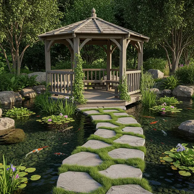 Model Kolam Ikan dengan Gazebo