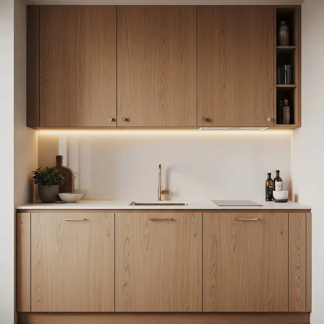 Dapur Minimalis 2x2 Meter Rumah Type 36 dengan Kombinasi Wood & White