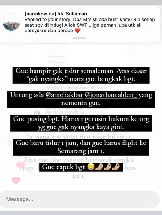 <p>Bahkan Awkarin mengaku jika dirinya tak bisa tidur. Apalagi ia harus melaporkan asistennya kepada pihak kepolisian. [Foto: instagram.com/narinkovilda]</p>