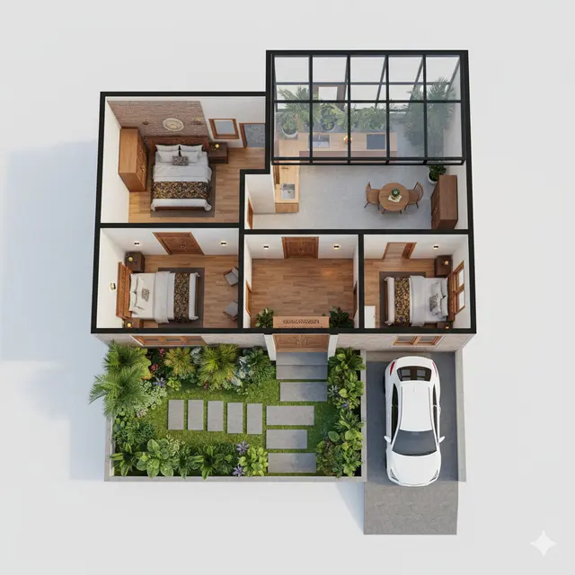 Rumah Tipe 36 dengan Carport dan Taman
